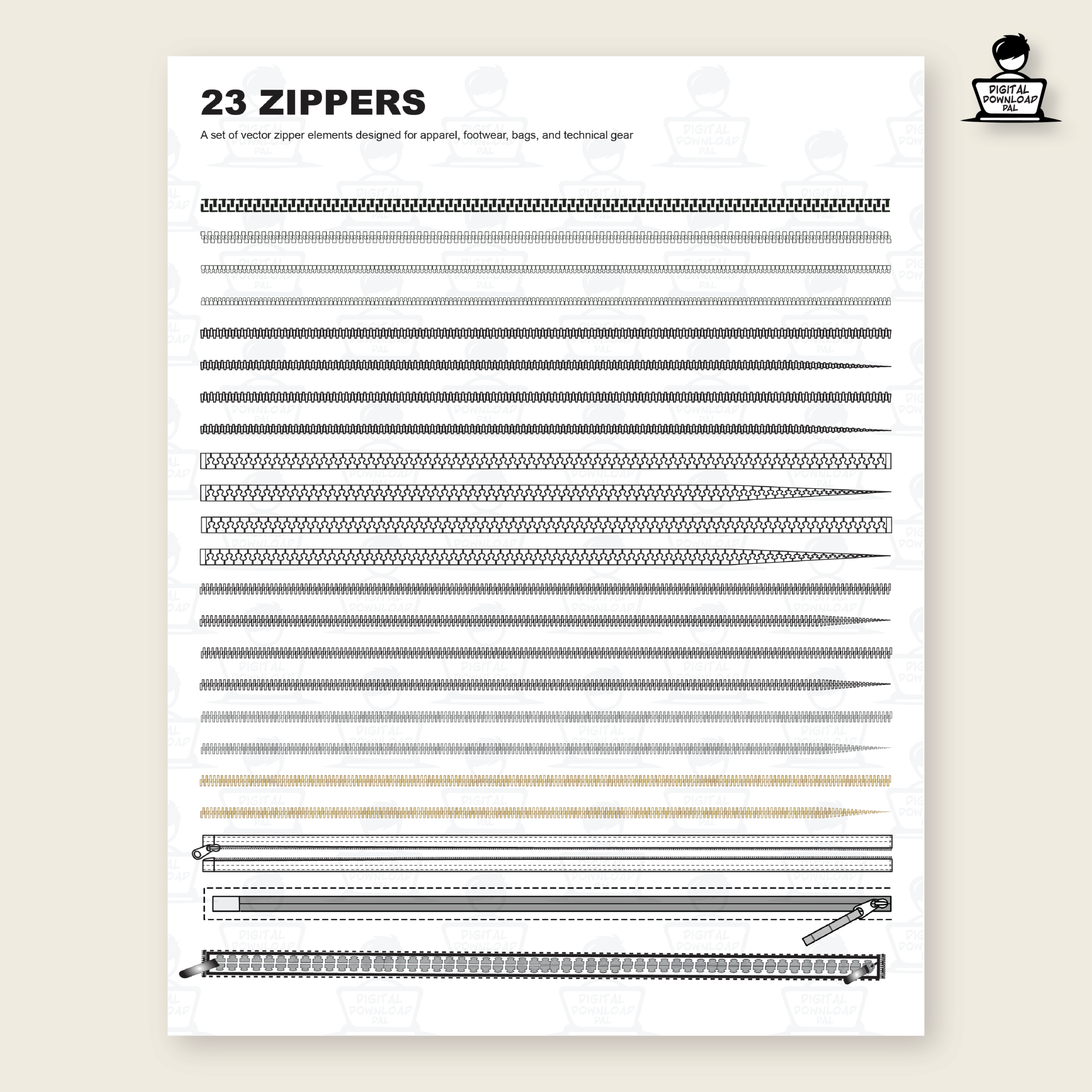 60 Zippers and Zipper Pulls Vector Brushes - Image 3