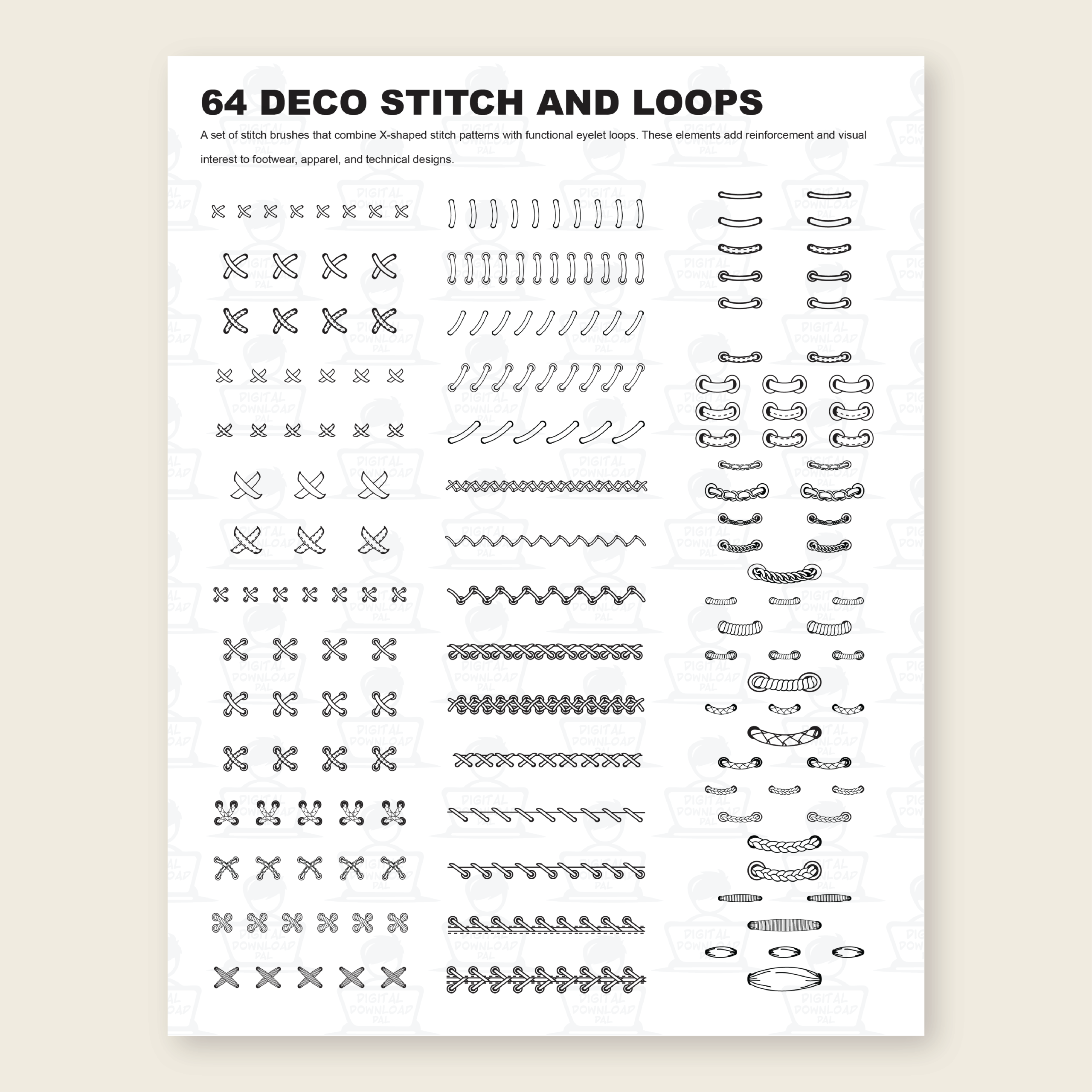 64 Decorative Stitches Vector Brushes - Image 2