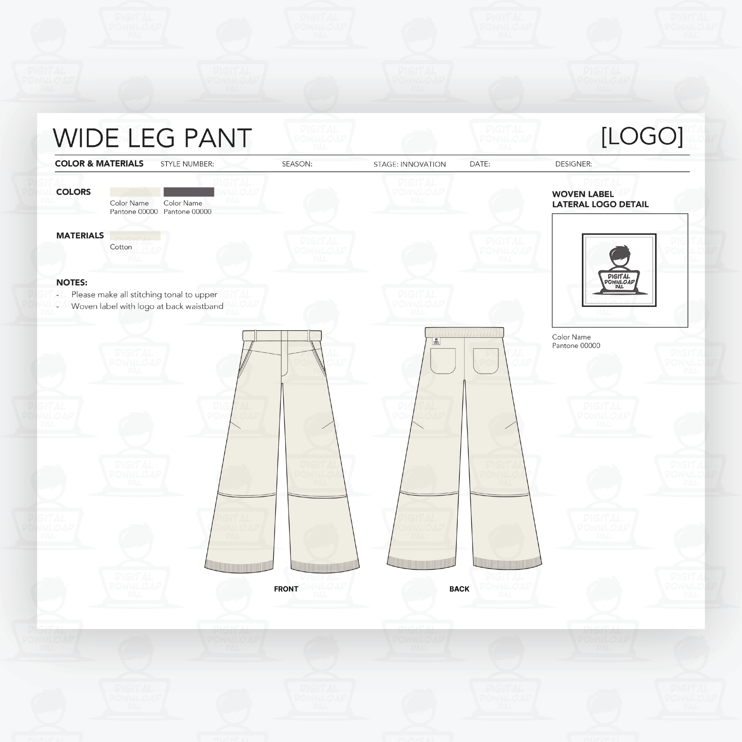 Wide Leg Pants Tech Pack Template - Image 3