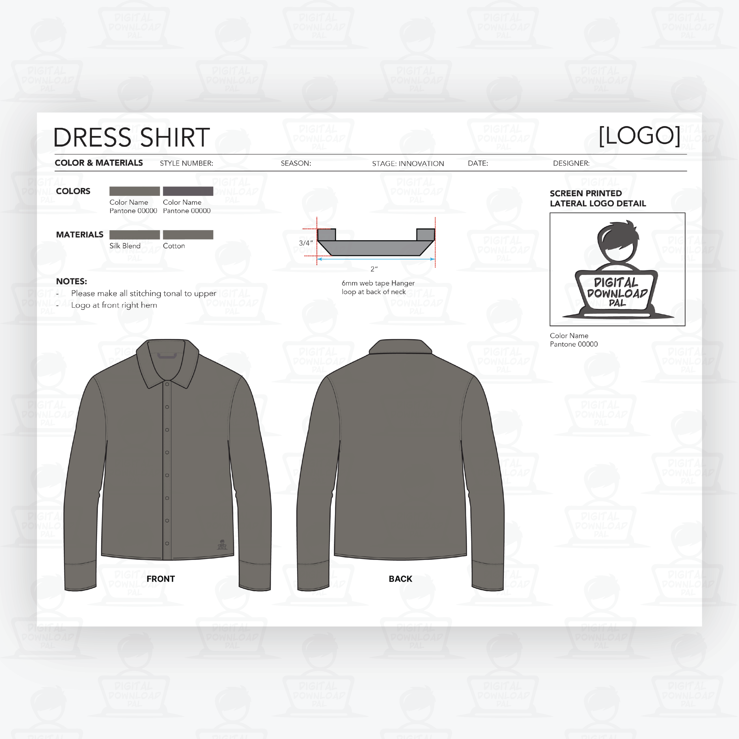 Dress Shirt Tech Pack Template - Image 3
