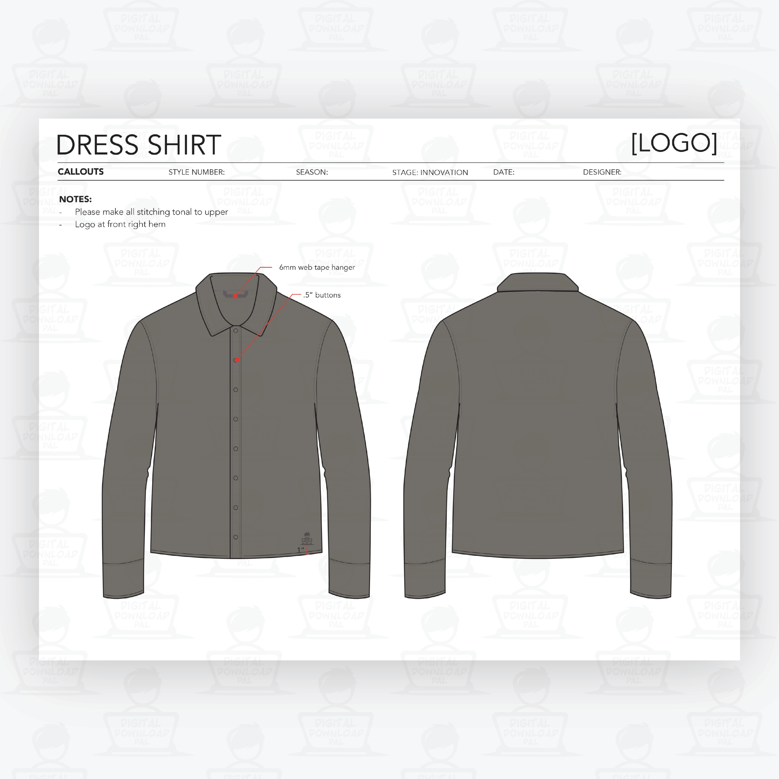 Dress Shirt Tech Pack Template - Image 2