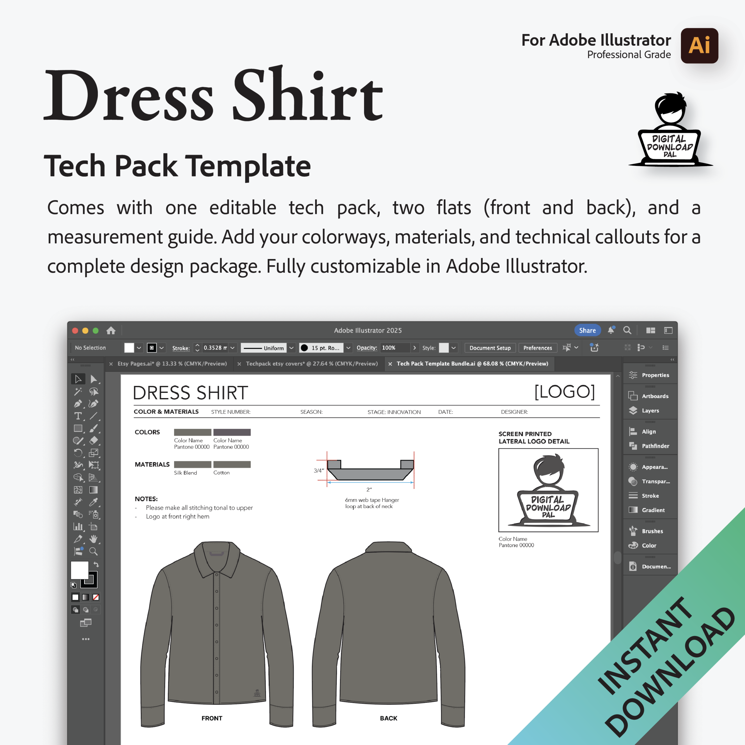 Dress Shirt Tech Pack Template