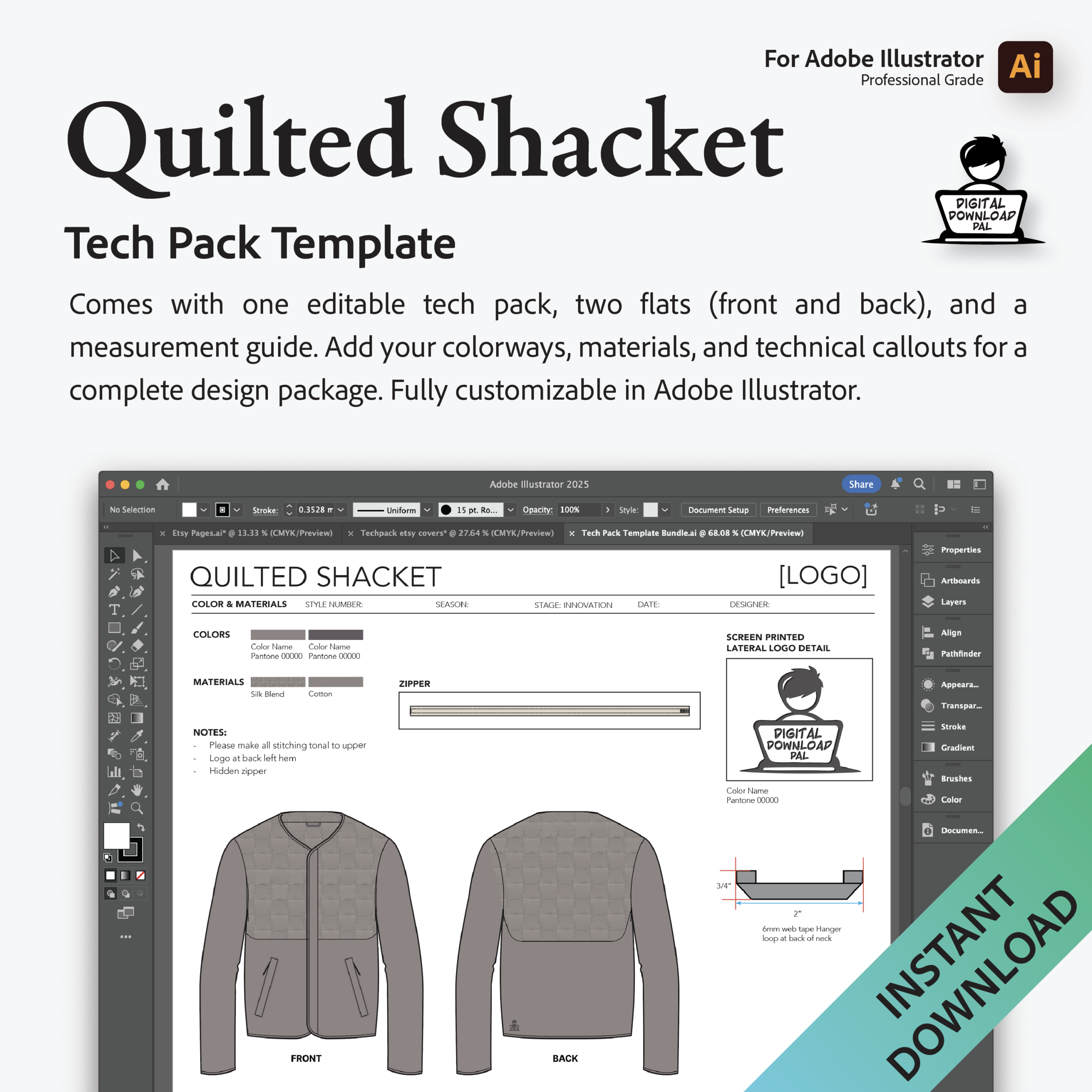 Quilted Shacket Tech Pack