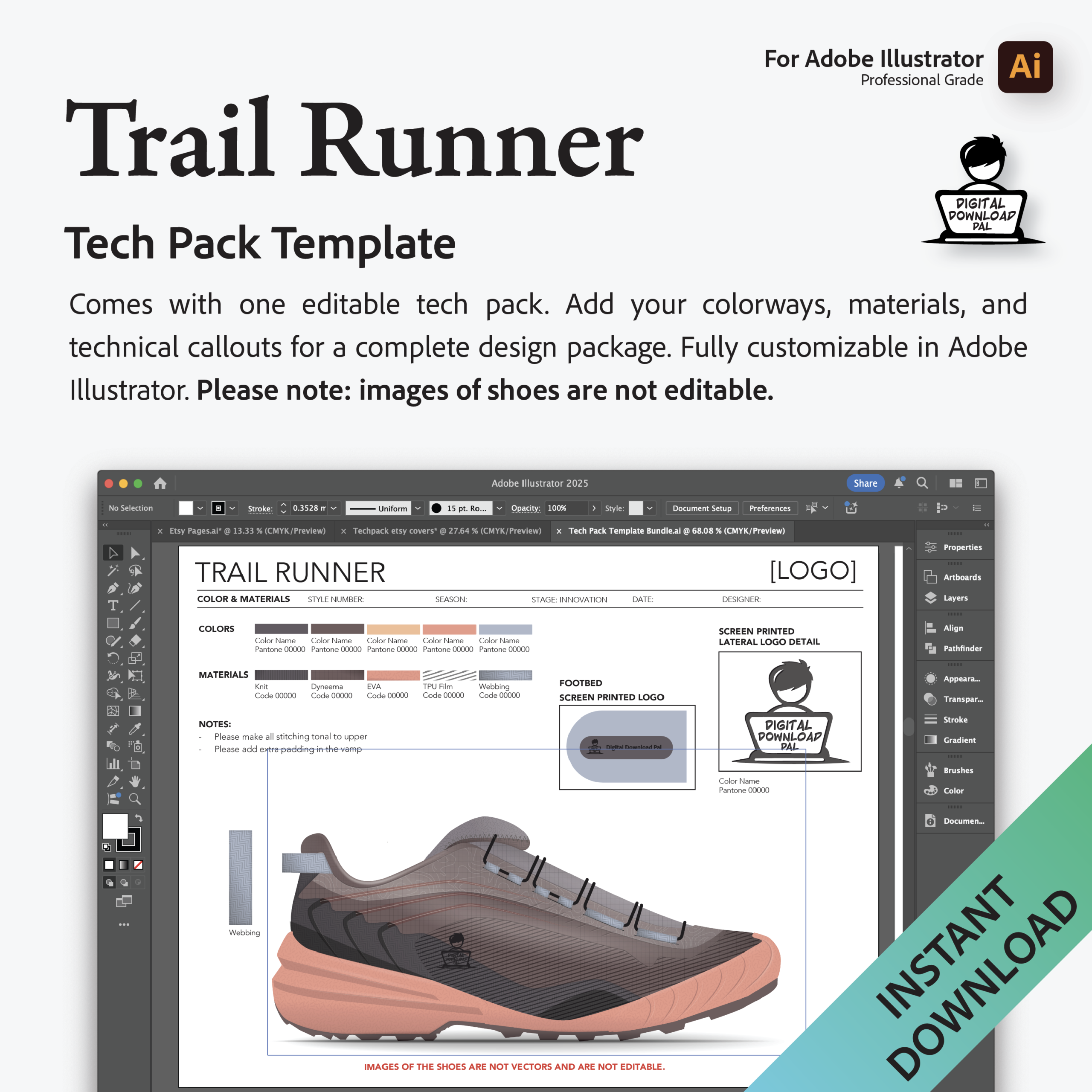 Trail Runner Sneaker Tech Pack Shoe Template